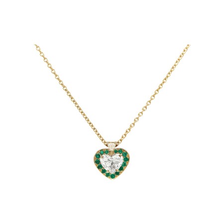 Pendant, yellow gold, emerald, heart shaped diamonds