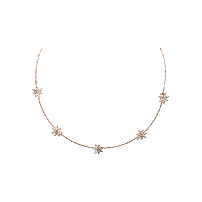 Anémones necklace, rose gold, marquise cut diamonds