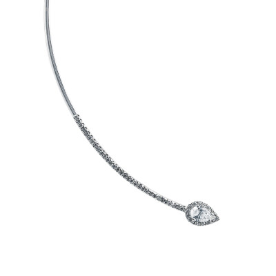 Micropavé pear shaped diamonds necklace, white gold, diamonds