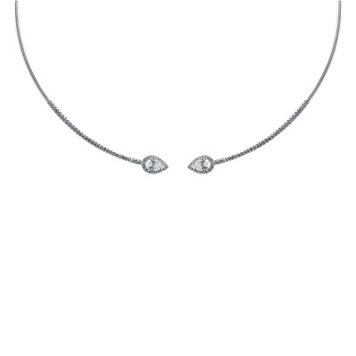 Micropavé pear shaped diamonds necklace, white gold, diamonds