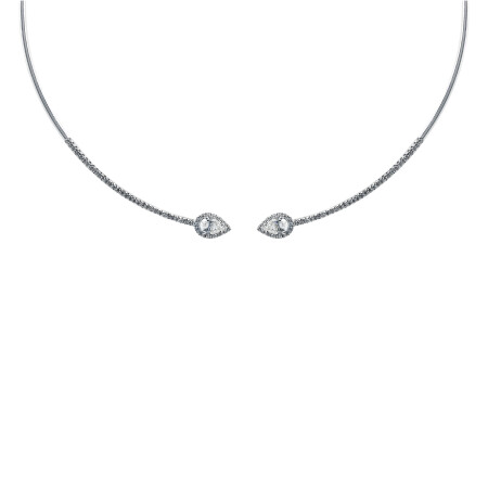 Micropavé pear shaped diamonds necklace, white gold, diamonds