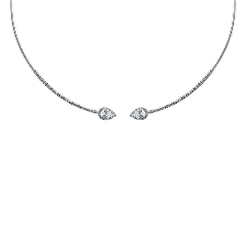 Micropavé pear shaped diamonds necklace, white gold, diamonds