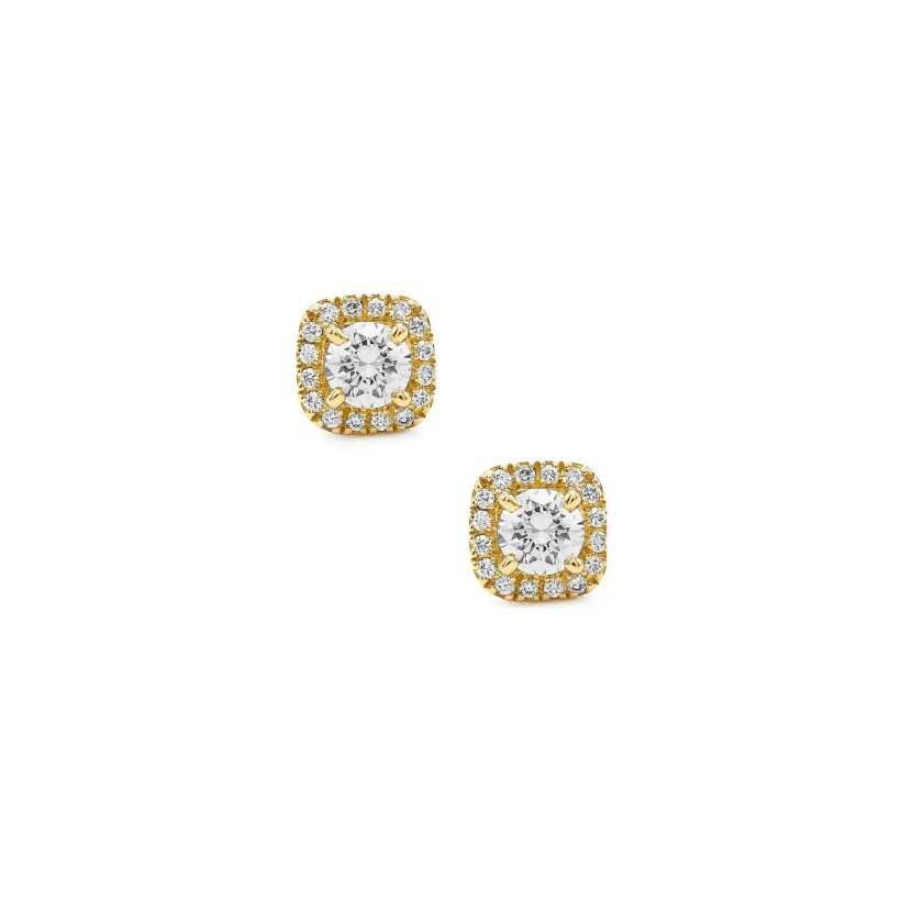 Micropavé certified diamonds stud earrings, yellow gold, cushion cut diamonds