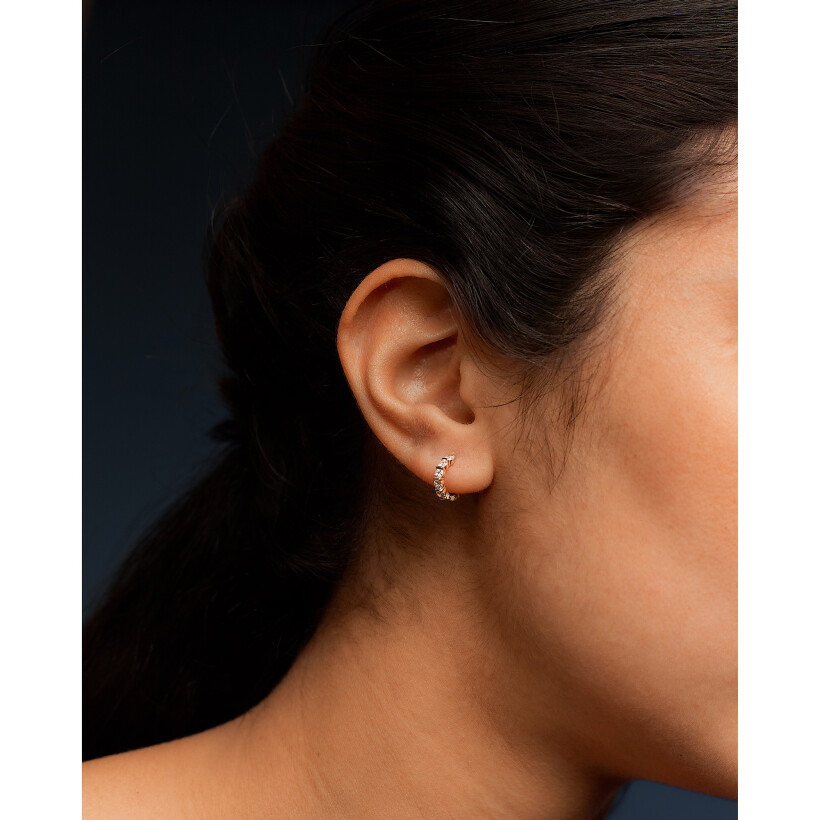 Mini creole earrings, rose gold, diamonds