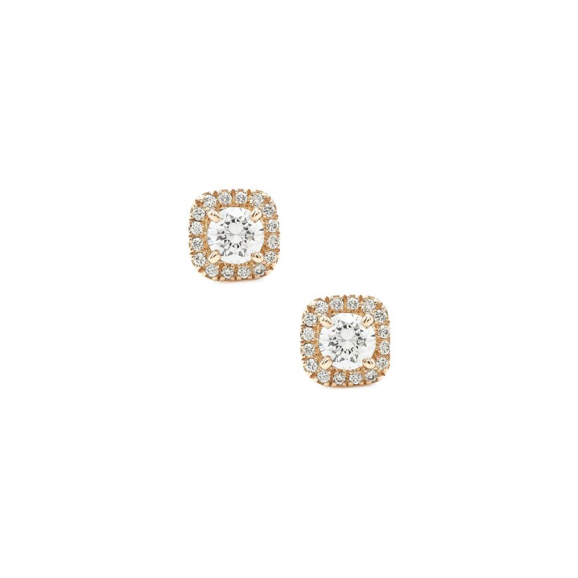 Puces Micropavées diamants certifiés entourage diamants forme coussin en or rose