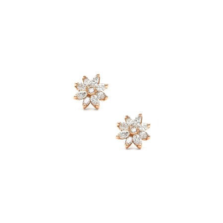 Anémones stud earrings, rose gold, marquise cut diamonds