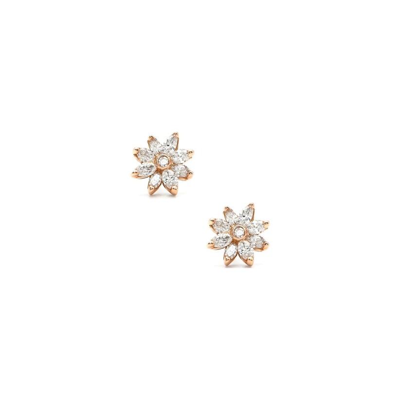 Anémones stud earrings, rose gold, marquise cut diamonds