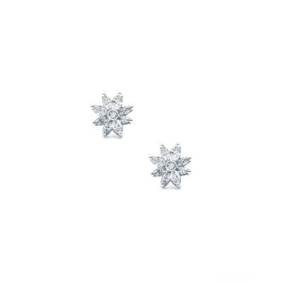 Anémones stud earrings, white gold, marquise cut diamonds