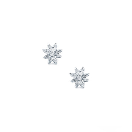 Anémones stud earrings, white gold, marquise cut diamonds