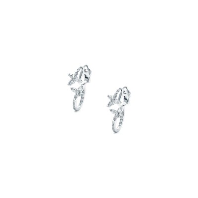 Boucles d'oreilles dormeuses double Papillons diamants taille navette en or blanc