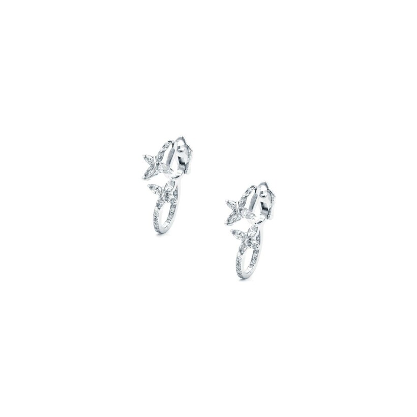 Double Papillons lever-back earrings, white gold, marquise cut diamonds