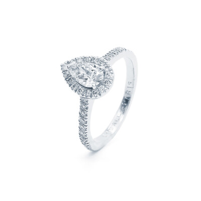 Bague Micropavée diamant taille poire certifié entourage diamants en or blanc