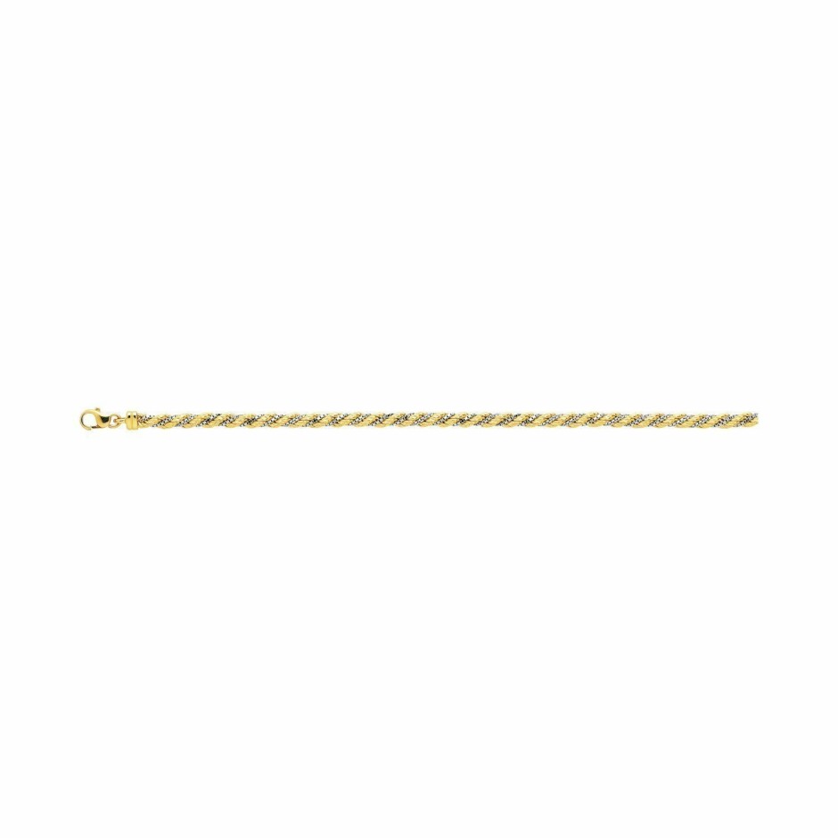 Chaîne corde vénitienne droite en or jaune et or blanc, 19cm