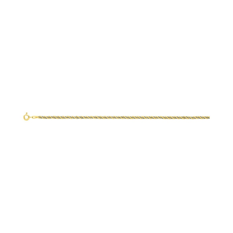 Chaîne corde vénitienne droite en or jaune et or blanc, 18cm