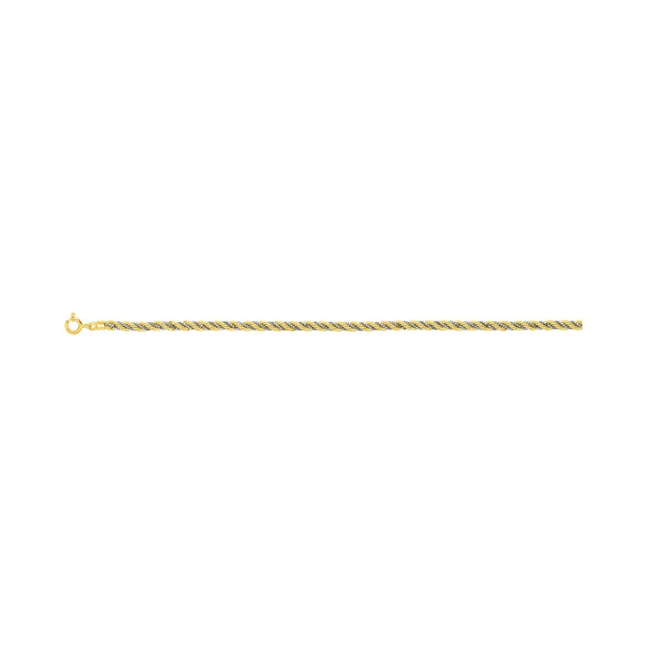 Chaîne corde vénitienne droite en or jaune et or blanc, 18cm