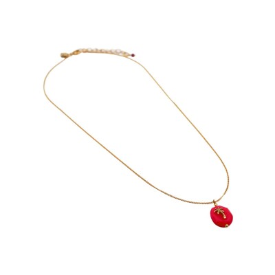 Collier L'Atelier des Dames Carla palmier en laiton et calcédoine rose