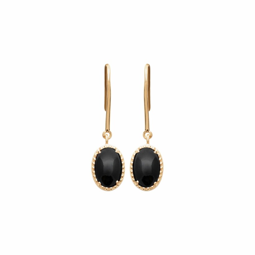 Boucles d'oreilles en plaqué or et agate noire