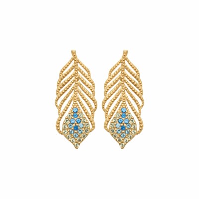 Boucles d'oreilles en plaqué or, oxydes de zirconium et pierre synthétique