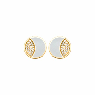 Boucles d'oreilles en plaqué or, nacre et oxydes de zirconium