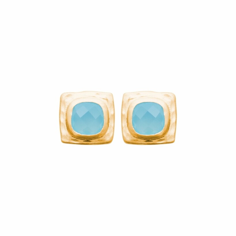 Boucles d'oreilles en plaqué or et agate bleue