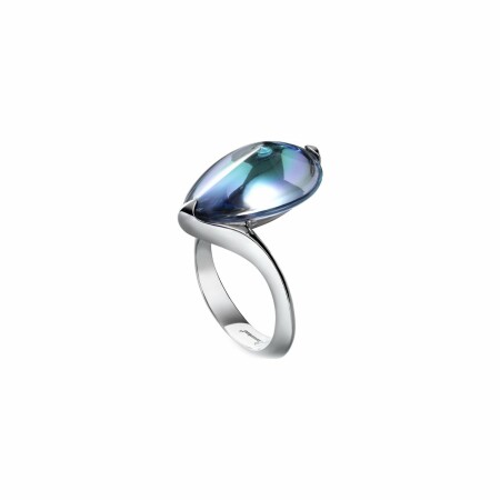 Bague Baccarat Psydélic en argent et cristal aqua miroir, taille 51