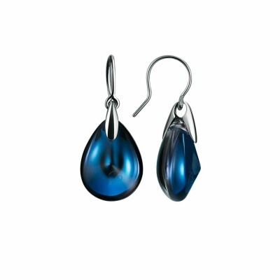 Boucles d'oreilles Baccarat Psydélic fils en argent et cristal bleu riviera