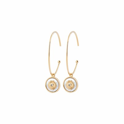 Boucles d'oreilles créoles en plaqué or, nacre et oxydes de zirconium