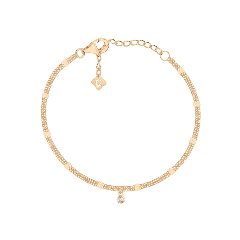 Bracelet double chaînes fantaisie La Garçonne en plaqué or et diamant