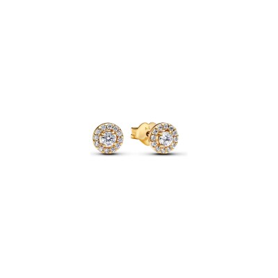 Boucles d'oreilles Pandora Halo Pavé Rond en métal doré