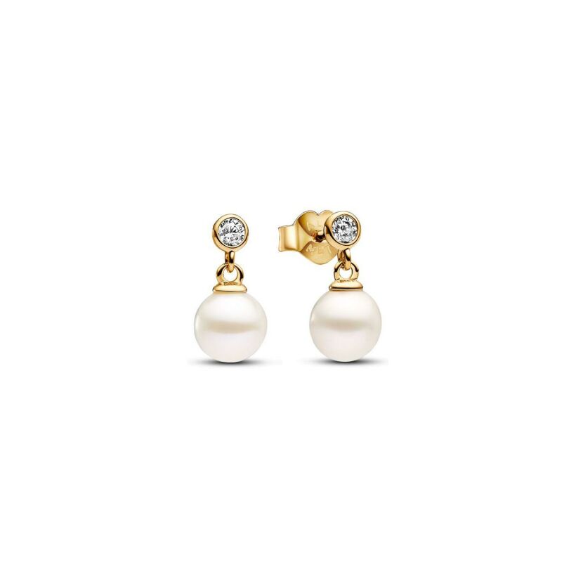 Boucles d'oreilles Pandora en métal doré et perle d'eau douce