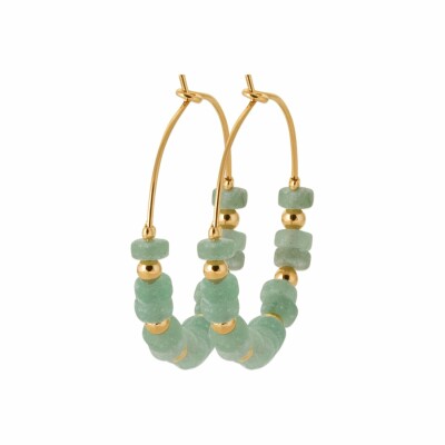 Boucles d'oreilles créoles en plaqué or et quartzite vert