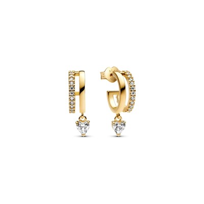 Boucles d'oreilles créoles Pandora Cœurs Pendantes en métal doré