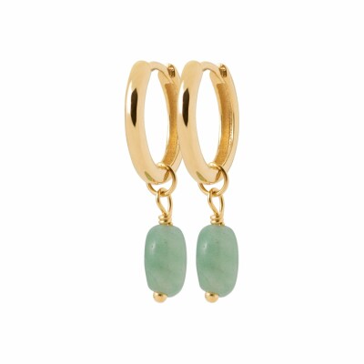 Boucles d'oreilles créoles en plaqué or et quartzite vert