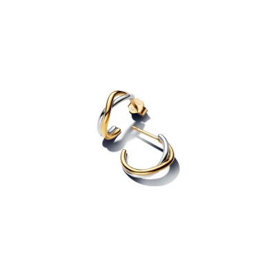 Boucles d'oreilles créoles Pandora Organique en argent et métal doré