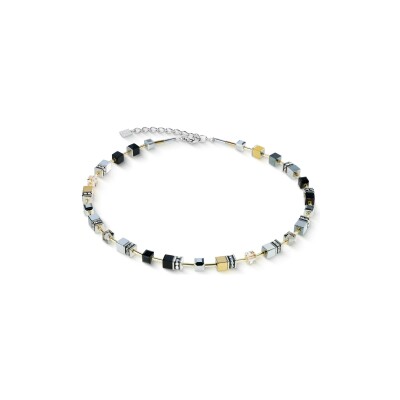 Collier Coeur de Lion GeoCUBE Iconic  en acier doré, oeil de tigre, hématite et cristaux Swarovski et strass