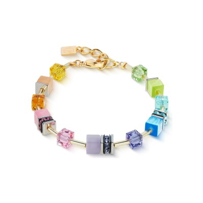 Bracelet Coeur de Lion GeoCUBE Iconic  en acier doré, oeil de tigre, cristaux Swarovski et strass