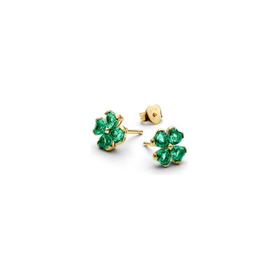 Boucles d'oreilles Pandora Timeless Trèfle à Quatre Feuilles Vertes en métal doré et oxydes de zirconium