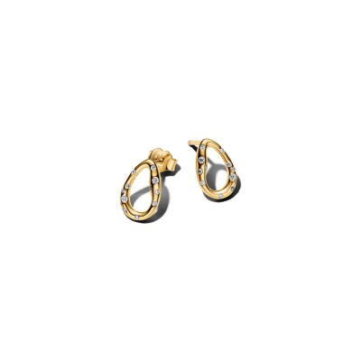 Boucles d'oreilles Pandora Essence Ovale Organique sertis en métal doré et oxydes de zirconium