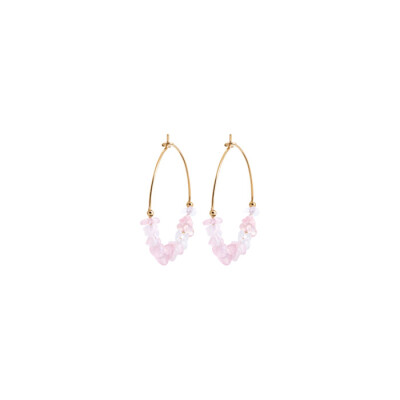 Boucles d'oreilles créoles en plaqué or et quartz roses