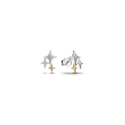 Clous d'oreilles Pandora Moments Trio d’Étoiles en argent, métal doré et oxyde de zirconium