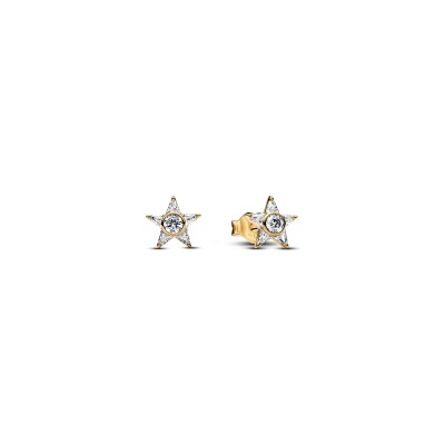Clous d'oreilles Pandora Timeless Étoile Scintillante Dorés en métal doré et oxyde de zirconium