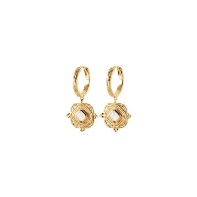 Boucles d'oreilles créoles en plaqué or et pierre de lave