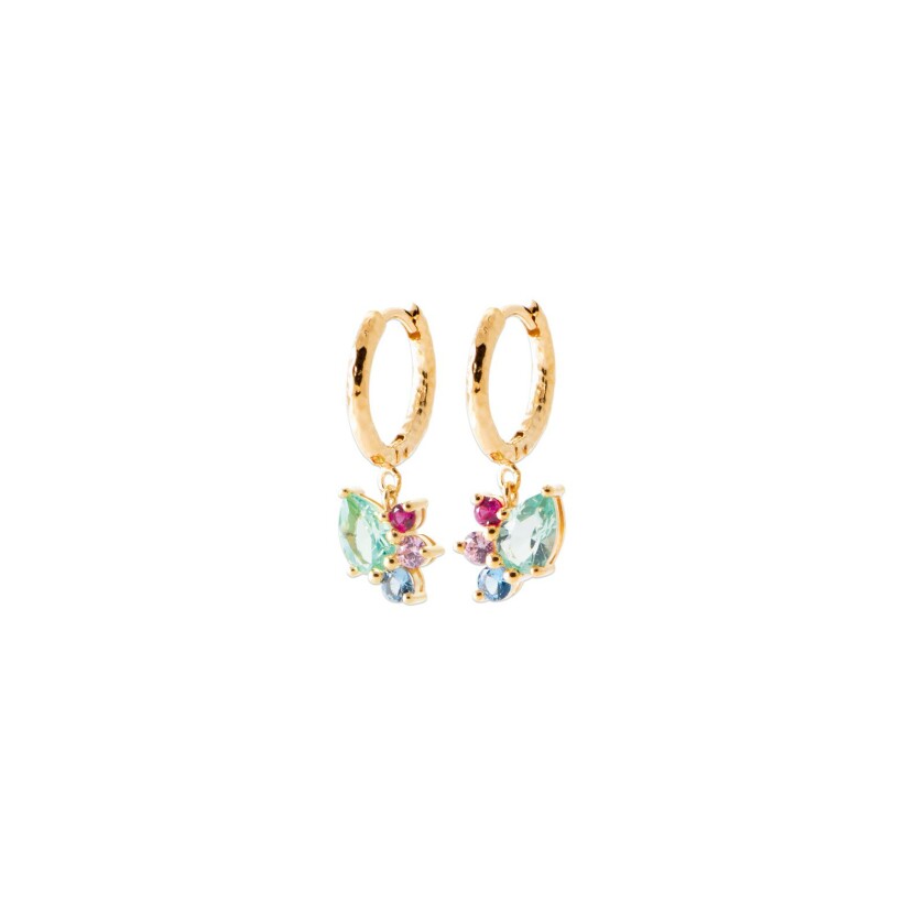 Boucles d'oreilles Créoles en plaqué or et pierre de couleur