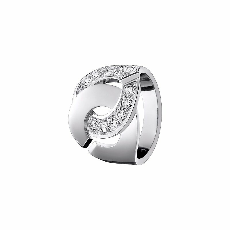 Bague Menottes dinh van R16 en Or blanc et demi Diamant