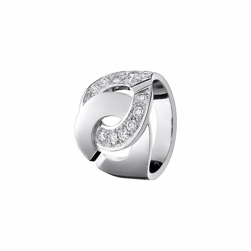 Menottes dinh van R16 ring, white gold, half-diamond