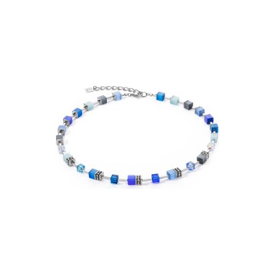 Collier Coeur de Lion GeoCUBE Iconic Pure en acier, aventurine bleu, quartz rose et nephrite, aventurine rouge, oeil de tigre, cristaux Swarovski et strass