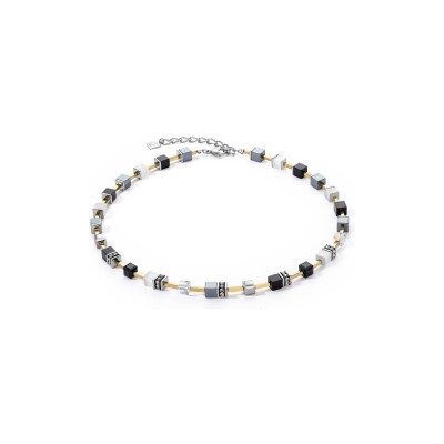 Collier Coeur de Lion GeoCUBE Iconic Pure en acier, aventurine bleu, quartz rose et nephrite, aventurine rouge, oeil de tigre, cristaux Swarovski et strass