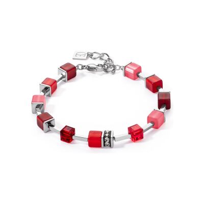 Bracelet Coeur de Lion GeoCUBE Iconic Pure en acier, aventurine bleu, quartz rose et nephrite, aventurine rouge, oeil de tigre, cristaux Swarovski et strass