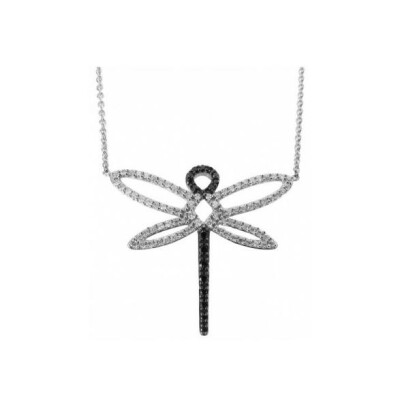 Collier Libellule en or blanc, diamant et diamant noir