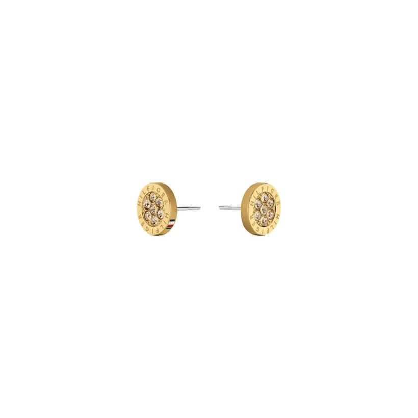 Boucles d'oreilles Tommy Hilfiger en métal doré et cristaux